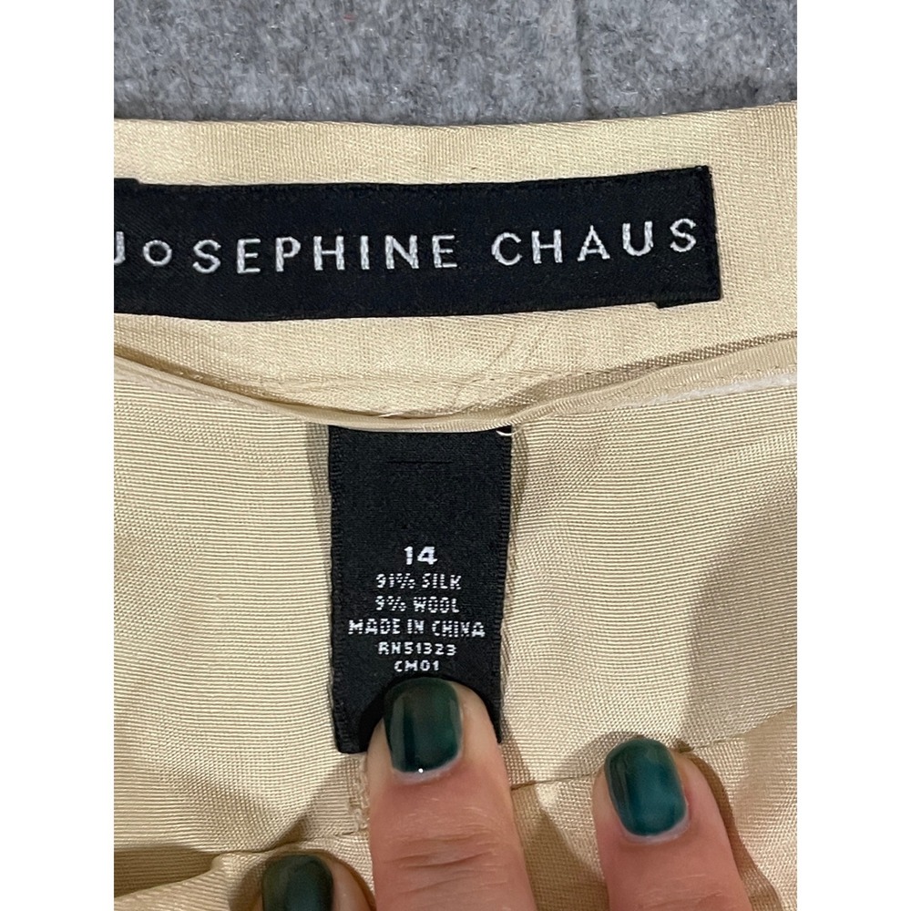 Josephine Chaus Silk Wool Blend Trousers Cream Pleated High Rise Pants Womens 14 - Picture 3 of 7